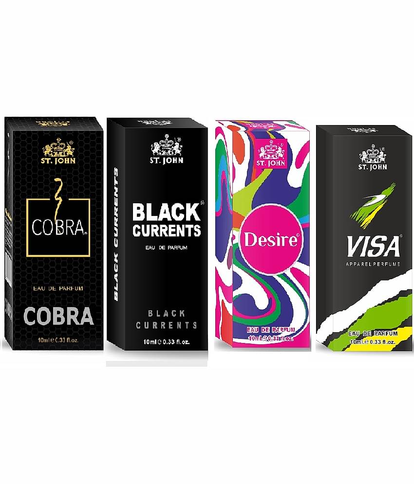 St. John Black Current,Cobra,Desire & VISA Pocket Perfume for Men 10 ml ( Pack of 4 )