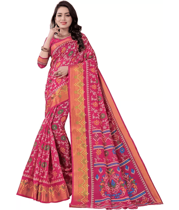 Vkaran Cotton Silk Printed Saree With Unstitched Blouse Piece ( Orange )