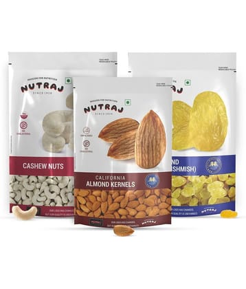 Nutraj Dry Fruit Combo Pack California Almonds 250g Round Rasins 250g Cashew 250g