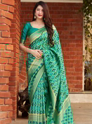 Sea Green Banarasi Silk Woven Sarees