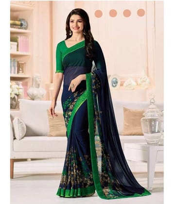 Gazal Fashions Chiffon Printed Saree With Unstitched Blouse Piece ( Multicolor )