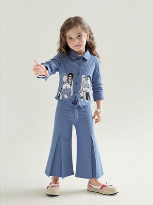 Girl's Denim Co-Ord Set [GCS-9697] (4-12 Years)-4-5Y (Size - 24) / Denim