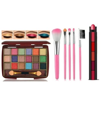 swneky 18color eyeshadow with 5in1 lipstick & makeup brush (Pack of 3)