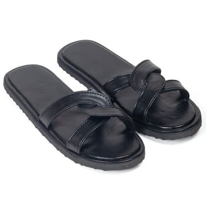 Cleopatra Leather Domani Slippers (Black)-EU 37