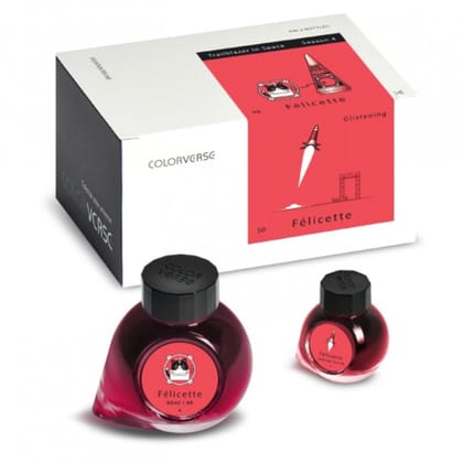 Colorverse Felicette - Red Without Shimmer - With Shimmer - Fountain Pen Ink 49 - 50 Trailblazer In Space Series, Season 4, 65ml - 15ml - 2 Bottle Set, Dye-Based, Nontoxic, Made In Korea