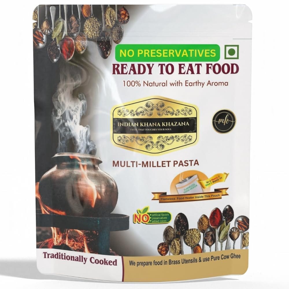 INDIAN KHANA KHAZANA Multi Millet Pasta | Serve Hot Anytime Anywhere with our Flameless Food Heater inside the Pack | ndian Tasty Flavour Ready to Eat Food Multi Millet Pasta