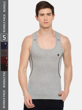 Men's Assorted Pack of 5 Solid Combed Cotton Racerback Styled Gym Vest