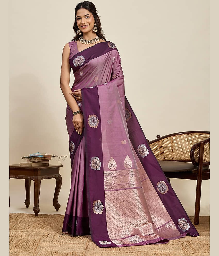 VEDANT VASTRAM Art Silk Woven Design Banarasi saree With Unstitched Blouse Piece ( Wine )