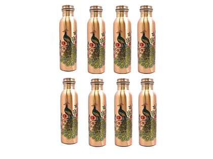 Imago  Peacock Printed Copper Bottle 1L (Pack of 8)