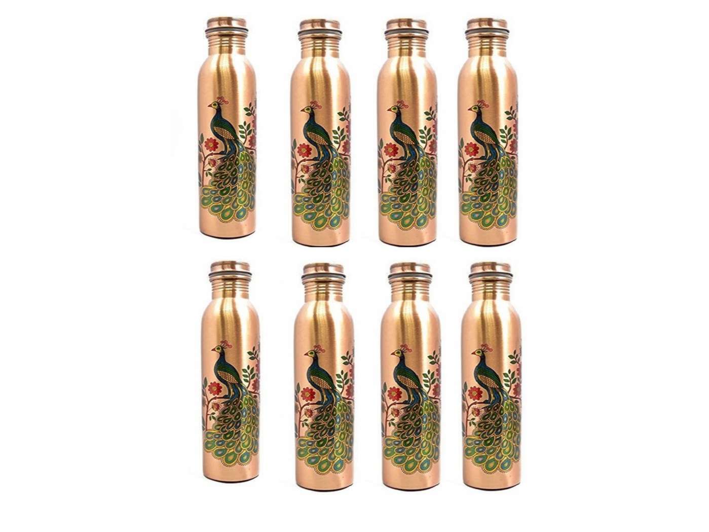 Imago  Peacock Printed Copper Bottle 1L (Pack of 8)