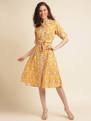Yellow Half Sleeve Tunic Dress-S