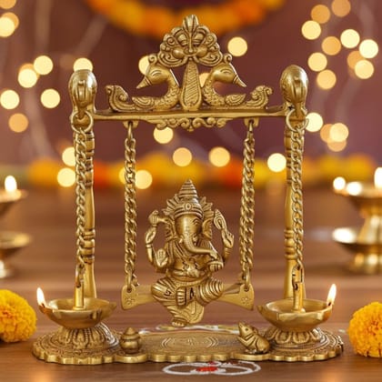 Brass Ganesh Jhula With Parrot And Deepak (BSMAS1068 A)