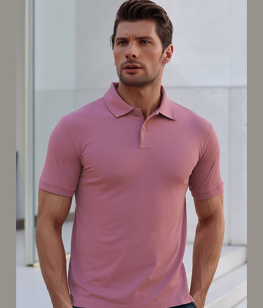 renuovo Pack of 1 Cotton Blend Regular Fit Solid Half Sleeves Men's Polo T Shirt ( Pink )
