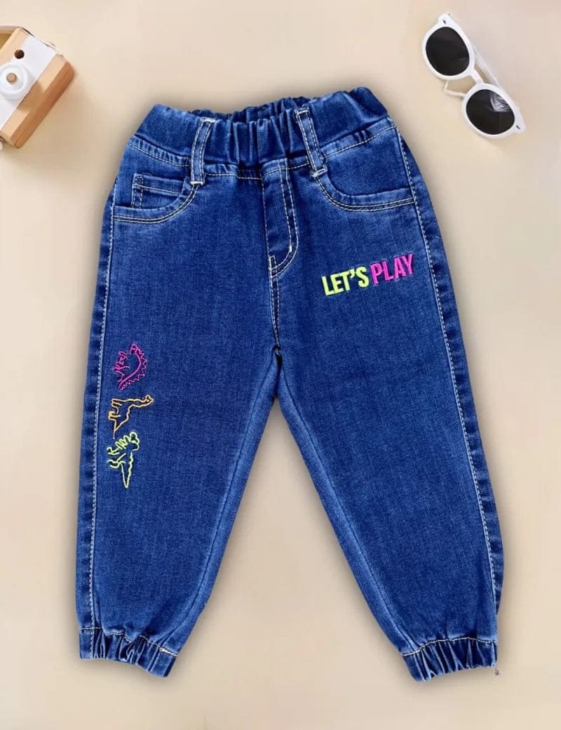 Girls Denim Joggers [GJ-924] (9Months-4Years)-9M-12M (Size - 16) / Blue / Denim