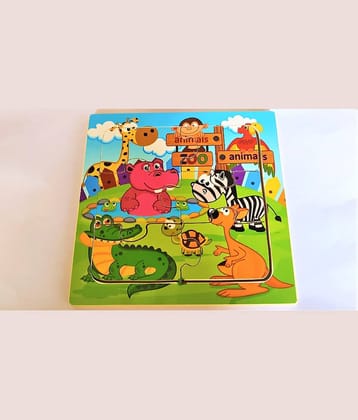 Peters  Pence Wooden Multi-Color  Small Board  ZOO ANIMALS  PUZZLE  FOR KIDS  (6 X6 INCHES )