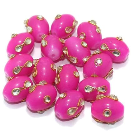 20 pcs  15x12mm  Glass Kundan Beads Oval  Magenta-Magenta / Glass
