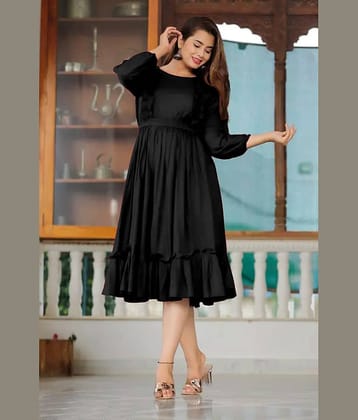 Femvy Women Rayon Solid Fit & Flare Dress ( Wine )