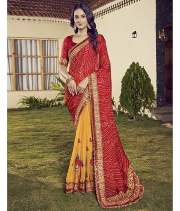 Samah Chiffon Printed Saree With Unstitched Blouse Piece ( Orange )