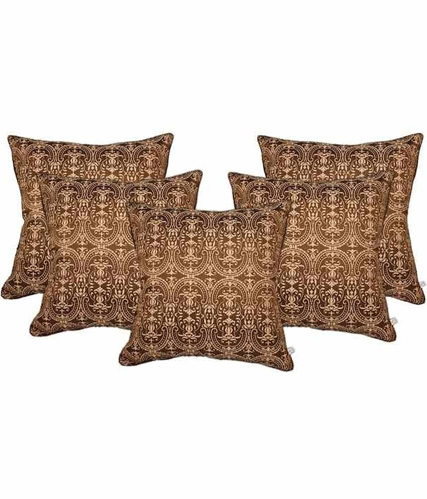 Zubix Brown Polyester Cushion Covers Set Of 5