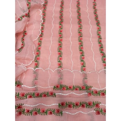 Embroidered Quaint Kota Doria Pink Suit (Top+Bottom+Dupatta)