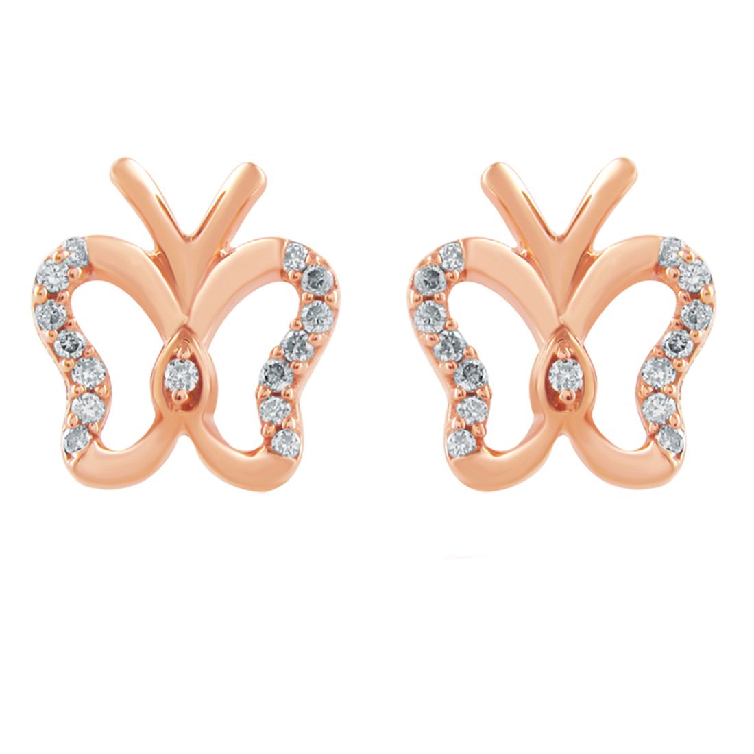 Senco Gold Tiny Butterfly Kids Diamond Studs (2 gram / 0.11 Ct / HI-SI / 18K Rose Gold)