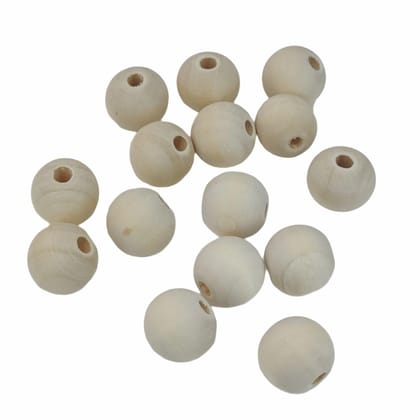 Wooden Beads 14 MM (30-32 Pieces, 25 Grams) Ivory White Hole Size:3.5 MM Round For Jewellery Making Arts Crafts-25 Grams (30-32 Beads)