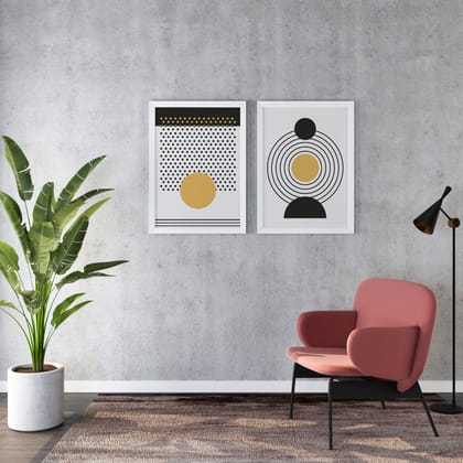 Elemental Geometry - Abstract Wall Arts (Set of 2)-11 x 14 inches / White Frame