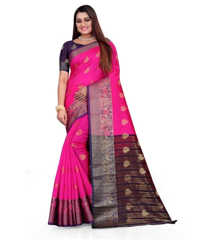 Women's Silk Blend Woven Saree With Unstitched Blouse 5.5Mtr (Pink)-PID54578