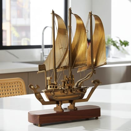 Solid Brass Ship Model with Premium Wooden Base – Home Decor Gift, Height : 12 Inch (MRMAS172 A)