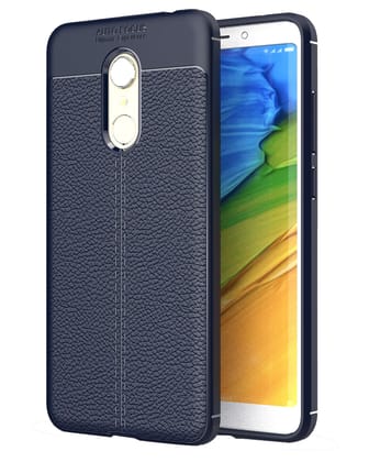 Vegan Leather Rugged Flexible TPU Series Shockproof Armor Back Cover for Xiaomi Redmi Note 5 5.99 inch, Blue