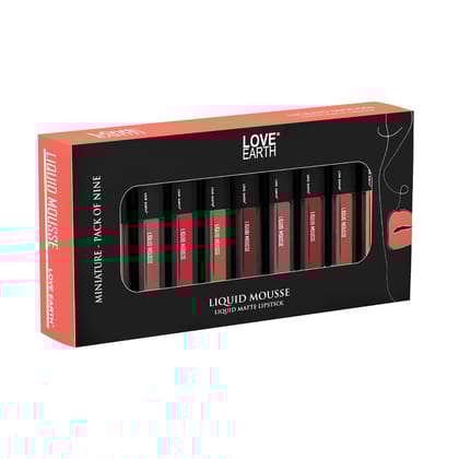 LoveEarth Liquid Matte Lipstick Combo Pack - 9-Piece Set with Waterproof Mousse Jojoba Oil, and Vitamin E - Smudge-Proof & Transferproof Mini Liquid Lipstick Long-Lasting Lip Makeup Gift Set for Women LoveEarth Liquid Matte Lipstick Combo Pack - 9-Piece 