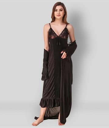 Reposey - Black Satin Women's Nightwear Nighty & Night Gowns ( Pack of 2 )