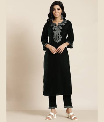 Juniper - Black Straight Velvet Women's Stitched Salwar Suit ( Pack of 1 )
