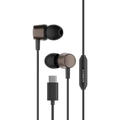 Hammer Nova 2 Type C Wired Earphones with Mic, Metal Build, 13mm Drivers, Tangle-Free Cable (Black) Hammer Nova 2 Type C Wired Earphones with Mic, Metal Build, 13mm Drivers, Tangle-Free Cable (Black) - Black