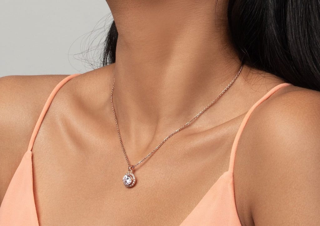 Round Halo Solitaire Necklace