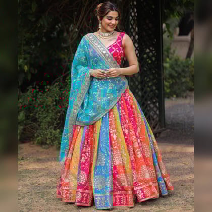 Multi Colour Digital Print Embroidered Attractive Party Wear Silk Lehenga choli SD 1072