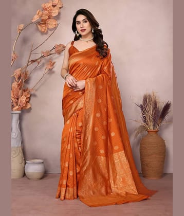 SARIK  FASHION Banarasi Silk Woven Saree With Unstitched Blouse Piece ( Orange )