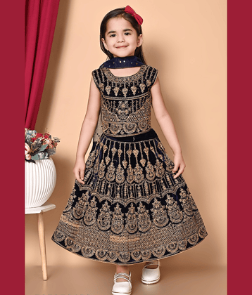 DS DRESSES Velvet Lehenga Choli Set For Girls ( Pack of 1 , Blue )