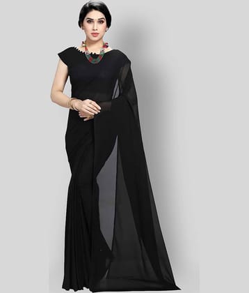 ANAND SAREES Georgette Solid Saree With Unstitched Blouse Piece ( Black )
