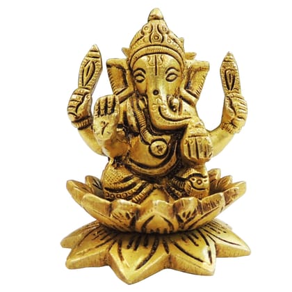 Brass Ganesh Idol on Lotus for Vastu, Office & Home, Height : 3.5 Inch (BSMAS1874 G)
