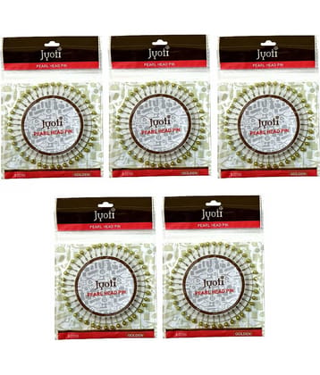 Jyoti Pearl Head Pins Round Golden for Tailoring, Dressmaking, Crafting, Sewing, College Projects, Ornament, Patch Work, Decorating, Hijab, & Scarf for Women # 22755 (40 Pins on a Wheel) - Pack of 5