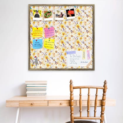 Tropical Floral Pattern D1 Bulletin Board Notice Pin Board Soft Board | Framed-Antique Gold Frame / 12 x 12 inch (30 x 30 cms)