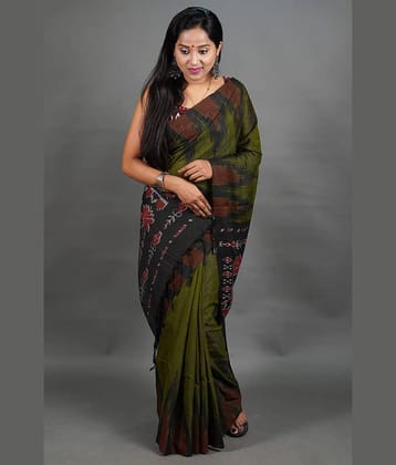 SARADA HANDLOOM Cotton Printed Saree With Unstitched Blouse Piece ( Green )