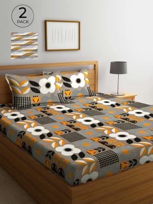 Pack Of 2 Multicoloured Floral 300 TC 2 Double King Bedsheet with 4 Pillow Covers