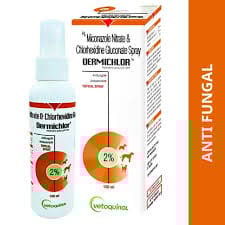 VETOQUINOL DERMICHLOR 100 ML Spray for Skin Infections in Dogs & Cats | Antiseptic & Antifungal