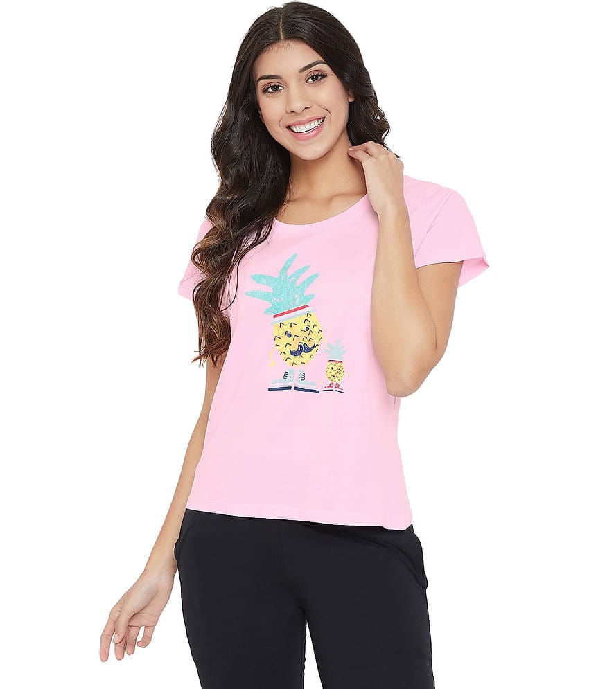 Clovia Cotton Night T-Shirt - Multi Color Single