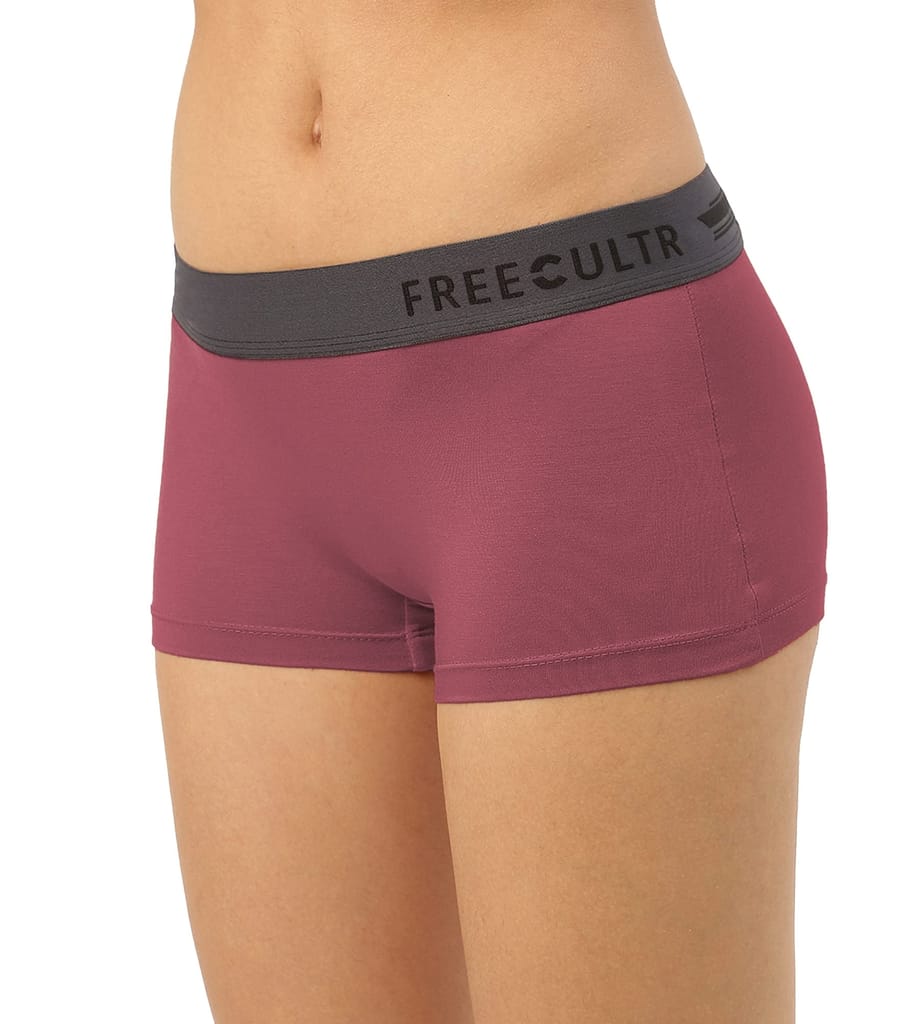Freecultr Women's Underwear Antibacterial Micromodal Airsoft | Boy Short - Non-Itch, No Chafing, Sweat-Proof Comfort Pack of 1-Rossini Red
