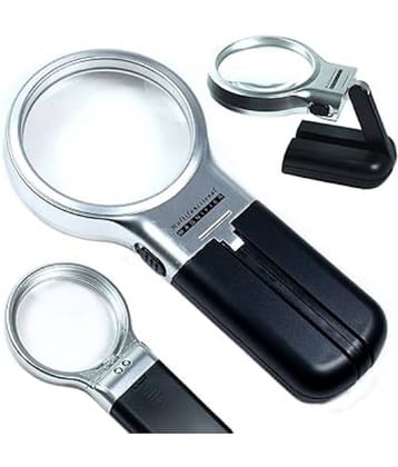 Multifunctional 3-In-1 Hand-Held Folding Lighted High-Powered Magnifier Glass With 3X Zoom & 2 LED Lights