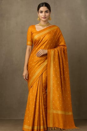 Semi Tussur Silk Zari Weaving Motif Saree for Women, Free Size