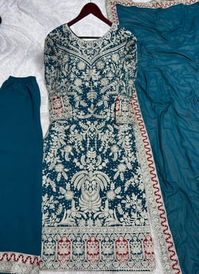 Beautiful Georgette Top-Plazzo And Dupatta With Diamond Handwork